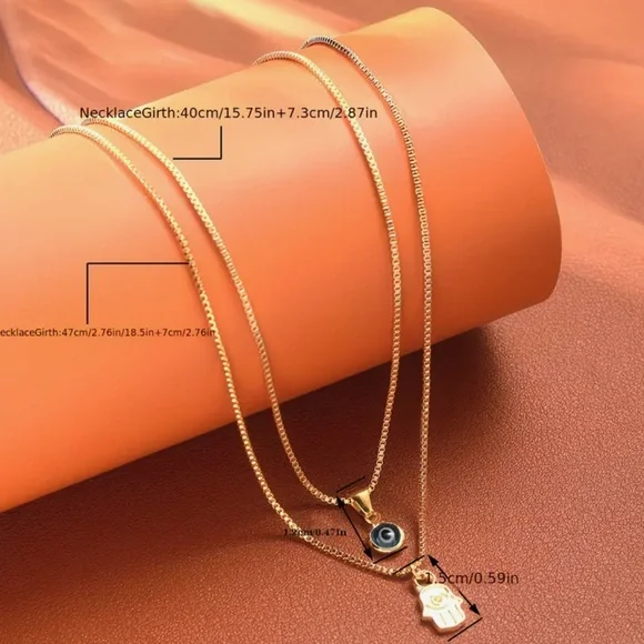 18K Gold Plated Layered Evil Eye & Hamsa Hand Necklace Set NIP - Picture 2 of 6
